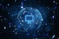 Creative globe hologram with computer icon. Cloud computing and technology concept. Royalty Free Stock Photo