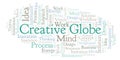 Creative Globe word cloud, made with text only.