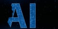 creative glowing AI head outline hologram on background with binary coding. Artificial intelligence and technology concept.