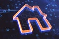 Creative glowing house icon on blurry background with circles. Smart home and remote control concept. Royalty Free Stock Photo