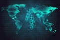 Creative glowing world map on blue background Royalty Free Stock Photo