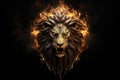 creative golden burning lion king head black style with soft mane and dark background
