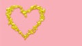 Creative golden heart made of nuggets on pastel pink background. Concept Happy Valentine`s Day
