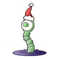 A creative gradient cartoon of a alien swamp monster wearing santa hat