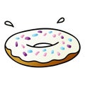 A creative gradient cartoon doodle of an iced ring donut