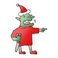 A creative gradient cartoon of a goblin with knife wearing santa hat