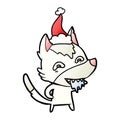 A creative gradient cartoon of a hungry wolf wearing santa hat