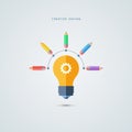 Creative graphic design concept. Light bulb and color pencils.