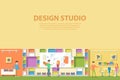 Creative graphic studio design interior. Creative artist corporate advertising agency making web paints Royalty Free Stock Photo