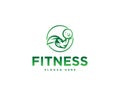 Creative green hand muscle fitness gym logo design.