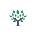 Creative green hand tree logo design. Royalty Free Stock Photo