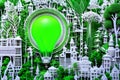 A Creative with a Green Light Bulb Paper Cut Artwork of a Sustainable Futuristic City with Generative AI