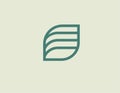 Creative green linear logo plant leaf icon with stripes inside