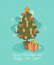 Creative greeting card design with shiny Xmas tree