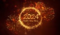 Creative Greeting card Happy New Year 2024 with fireworks