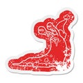 A creative gross cartoon distressed sticker of a slug wearing santa hat