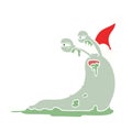 A creative gross flat color illustration of a slug wearing santa hat