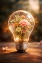 Creative Growth Concept With Flowers Blooming Inside A Glowing Light Bulb Royalty Free Stock Photo