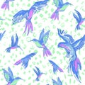 Creative grunge flying parrots doodle seamless pattern Royalty Free Stock Photo