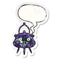 A creative halloween cauldron cartoon and speech bubble distressed sticker Royalty Free Stock Photo