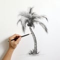 Creative Hand Drawing Of A Palm Tree On White Paper