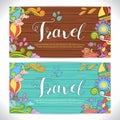 Creative hand-drawn doodle art with summer travel theme