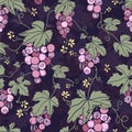 Creative hand drawn grapes and leaves seamless pattern, beautiful wine background, great for textiles, bottle bags, wrapping,