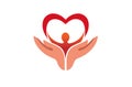 Creative Hands holding human body with Heart Symbol Logo