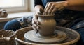 Creative hands shaping clay on a pottery wheel capturing artistic flow and craft skill Royalty Free Stock Photo