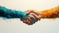 Creative handshake symbolizing unity between two diverse cultures in a colorful, abstract style Royalty Free Stock Photo