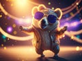 Creative happy bear in disco clothes dance. ai generative Royalty Free Stock Photo