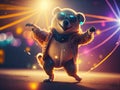 Creative happy bear in disco clothes dance. ai generative Royalty Free Stock Photo