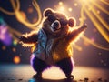 Creative happy bear in disco clothes dance. ai generative Royalty Free Stock Photo