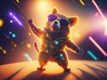Creative happy bear in disco clothes dance. ai generative Royalty Free Stock Photo