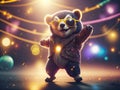 Creative happy bear in disco clothes dance. ai generative Royalty Free Stock Photo