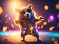 Creative happy bear in disco clothes dance. ai generative Royalty Free Stock Photo