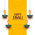 Creative happy diwali festival card with decorative diya