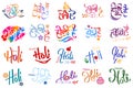 creative happy holi hindi and english text calligraphy, holi hai hindi text effect, holi calligraphy