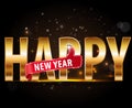 Creative happy new year 2016 design with golden typography and thumbs up. Royalty Free Stock Photo
