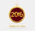 Creative happy new year 2016 greeting card design. Golden origami symbol Royalty Free Stock Photo