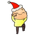 A creative happy textured cartoon of a bald man wearing santa hat