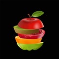 Creative healthy mix fruit. Apple, Orange, Pomegranate and kiwi Royalty Free Stock Photo