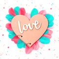 Creative heart with colorful feathers, flat lay Royalty Free Stock Photo