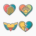 Creative Heart Icon Set - Unique Fingerprint, Paw Print, Winged, and Broken Heart Designs Royalty Free Stock Photo