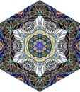 Creative hexagonal tile with decorative hand drawn ornament. Kaleidoscope