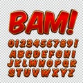 Creative high detail comic font. Alphabet of comics, pop art. Letters and figures for decoration of kids Royalty Free Stock Photo