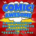 Creative high detail comic font. Alphabet in the style of comics, pop art. Letters and figures for decoration of kids Royalty Free Stock Photo