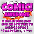 Creative high detail comic font. Alphabet in the style of comics, pop art. Letters and figures for decoration of kids Royalty Free Stock Photo