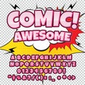 Creative high detail comic font. Alphabet in the style of comics, pop art. Letters and figures for decoration of kids Royalty Free Stock Photo