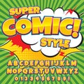 Creative high detail comic font. Alphabet in the style of comics, pop art.